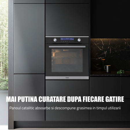 Cuptor Electric 74L, Clasa A+, 13 Funcții, Touch Control LED, Panou Sticlă Neagră – Grill, Convectie 3D, Autocurățare Catalitică + Accesorii Incluse [10]