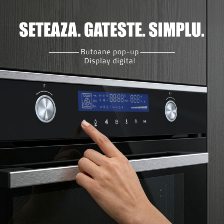 Cuptor Electric 74L, Clasa A+, 13 Funcții, Touch Control LED, Panou Sticlă Neagră – Grill, Convectie 3D, Autocurățare Catalitică + Accesorii Incluse [3]