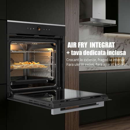 Cuptor Electric 74L, Clasa A+, 15 Funcții, Touch Control TFT, Curatare catalitica, Ventilator, Panou Sticlă Neagră – Grill, Air Fryer + Accesorii Incluse [12]