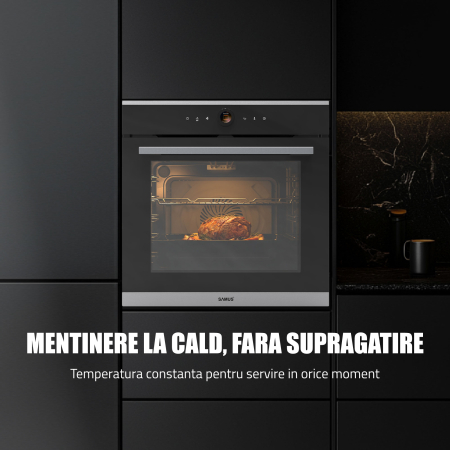 Cuptor Electric 74L, Clasa A+, 15 Funcții, Touch Control TFT, Curatare catalitica, Ventilator, Panou Sticlă Neagră – Grill, Air Fryer + Accesorii Incluse [10]