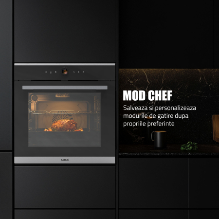 Cuptor Electric 74L, Clasa A+, 15 Funcții, Touch Control TFT, Curatare catalitica, Ventilator, Panou Sticlă Neagră – Grill, Air Fryer + Accesorii Incluse [11]
