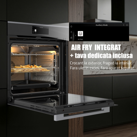 Cuptor Electric 74L, Clasa A+, 15 Funcții, Touch Control TFT, Panou Sticlă Neagră – Grill, Air Fryer, Curatare catalitica, Ventilator, Timer Digital, Deshidratare + Accesorii Incluse [11]