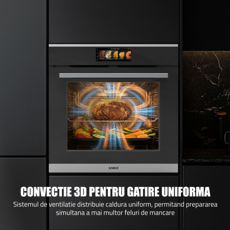 Cuptor Electric 74L, Clasa A+, 15 Funcții, Touch Control TFT, Panou Sticlă Neagră – Grill, Air Fryer, Curatare catalitica, Ventilator, Timer Digital, Deshidratare + Accesorii Incluse [4]