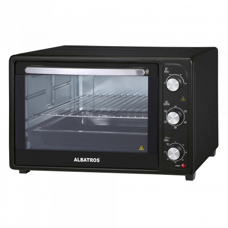 Cuptoare electrice - Cuptor Electric Albatros A45BC2 – 45L, 1800W, Convectie, Geam Dublu, Rezistență Sus/Jos, Inox, Temperatură 90–230°C, Temporizator 60 min + Stay-On, Avertizare Sonoră, Culoare Neagră