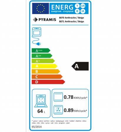 Cuptor electric incorporabil Pyramis 60IN 8070 Anthracite, 64L, 6 funcții de gătire, clasa energetică A, timer electronic pentru programare, finisaj rustic elegant și rafinat [2]