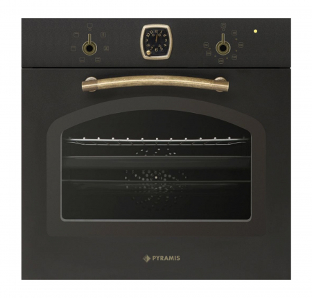 BUCATARIE - Cuptor electric incorporabil Pyramis 60IN 8071 Anthracite, 64L, 6 funcții de gătire, clasa energetică A, ceas analog SQ pentru control precis, finisaj rustic elegant anthracite