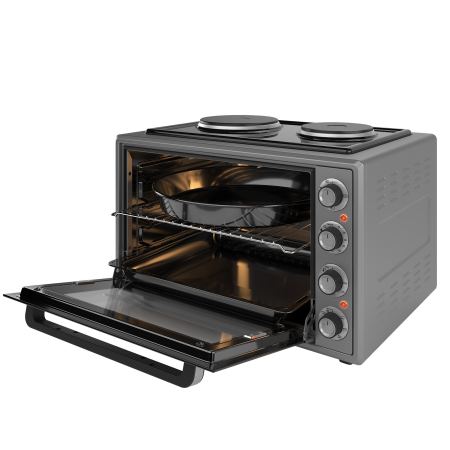 Cuptor electric NobeLTek, 60L, 2000W, plite electrice 1500w + 1000w, grill, timer, termostat, sticla dubla, ventilator, iluminare, Gri [2]