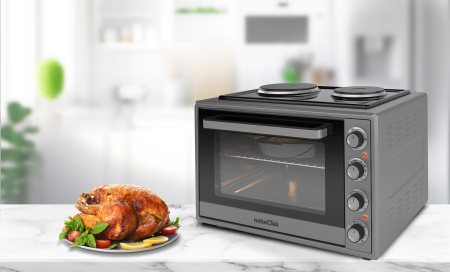 Cuptor electric NobeLTek, 60L, 2000W, plite electrice 1500w + 1000w, grill, timer, termostat, sticla dubla, ventilator, iluminare, Gri [3]