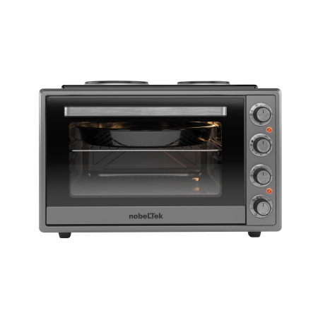 Cuptoare - Cuptor electric NobeLTek, 60L, 2000W, plite electrice 1500w + 1000w, grill, timer, termostat, sticla dubla, ventilator, iluminare, Gri