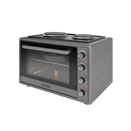 Cuptor electric NobeLTek, 60L, 2000W, plite electrice 1500w + 1000w, grill, timer, termostat, sticla dubla, ventilator, iluminare, Gri [1]