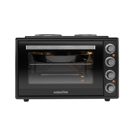 Cuptoare - Cuptor electric NobeLTek, 60L, 2000W, plite electrice 1500w + 1000w, grill, timer, termostat, sticla dubla, ventilator, iluminare, Negru