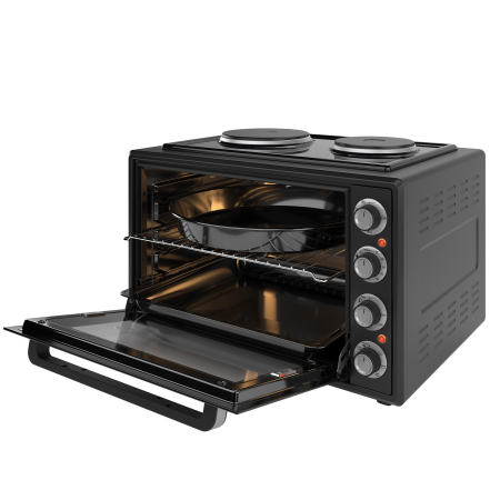 Cuptor electric NobeLTek, 60L, 2000W, plite electrice 1500w + 1000w, grill, timer, termostat, sticla dubla, ventilator, iluminare, Negru [2]