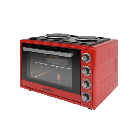 Cuptor electric NobeLTek, 60L, 2000W, plite electrice 1500w + 1000w, grill, timer, termostat, sticla dubla, ventilator, iluminare, Rosu [1]