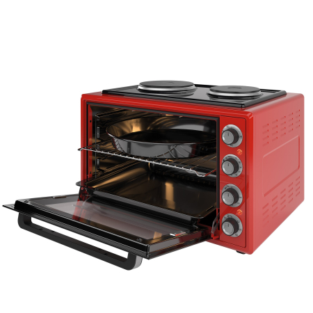Cuptor electric NobeLTek, 60L, 2000W, plite electrice 1500w + 1000w, grill, timer, termostat, sticla dubla, ventilator, iluminare, Rosu [2]