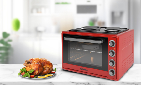 Cuptor electric NobeLTek, 60L, 2000W, plite electrice 1500w + 1000w, grill, timer, termostat, sticla dubla, ventilator, iluminare, Rosu [3]