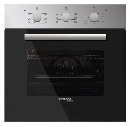 BUCATARIE - Cuptor electric Pyramis 60IN 3010 – clasa A, 62L, 6 funcții, timer mecanic, finisaj inox și sticlă neagră, ideal pentru bucătării moderne și funcționale