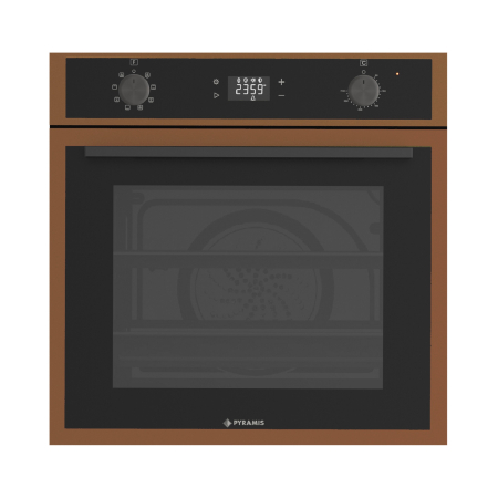BUCATARIE - Cuptor electric Pyramis 60IN 8080 PVD Copper – 64L, 8 funcții, Touch Control, Soft Close, AirFry, Rotisor, catalitic, sticlă neagră și ramă PVD Copper