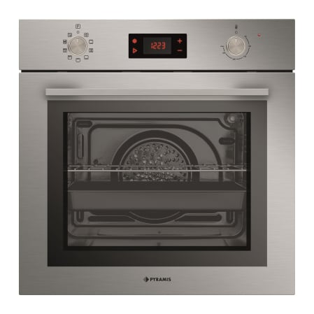 BUCATARIE - Cuptor electric Pyramis 731065 PKLED Inox – 9 funcții, clasa A, volum 73L, butoane retractabile, Soft Close, timer digital, funcție Pizza, finisaj inox antiamprentă