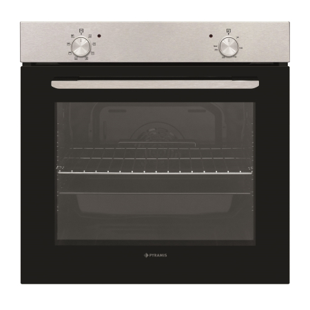 BUCATARIE - Cuptor electric Pyramis PO78010008SIX Black Glass și Inox, 78L, 8 funcții, clasa A, control cu butoane rotative, finisaj elegant sticlă neagră și inox, design modern și durabil