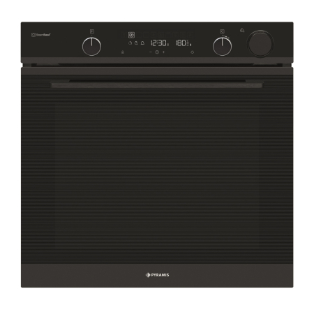 BUCATARIE - Cuptor electric Pyramis PO78104010EBLΜ Premium Full Black Glass, 78L, 10 funcții, clasa A, Soft Close, Cool Touch, ghidaje telescopice, Steam Base+, timer electronic, display touch, sticlă neagră