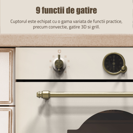 Cuptor Electric Rustic 74L, Clasa A, ​​​​​​​Putere cuptor 2610-3110 W, 9 Funcții, Grill & Convectie 3D, Autocurățare Catalitică, Panou Sticlă Bej [3]
