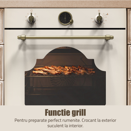 Cuptor Electric Rustic 74L, Clasa A, ​​​​​​​Putere cuptor 2610-3110 W, 9 Funcții, Grill & Convectie 3D, Autocurățare Catalitică, Panou Sticlă Bej [5]