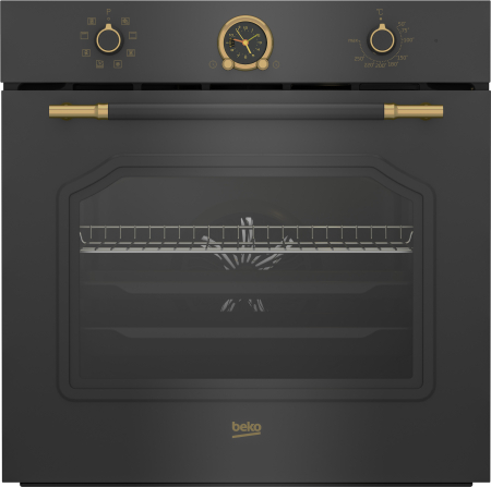 Marelvi - Cuptor incorporabil Beko, 72l, Clasa A, 8 programe, 3D Cooking, AEROperfect, control mecanic, gatire cu ventilare, grill, timer, Retro Antracit