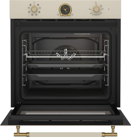 Cuptor incorporabil Beko, 72l, Clasa A, 8 programe, 3D Cooking, AEROperfect, control mecanic, gatire cu ventilare, grill, timer, Retro Crem [1]