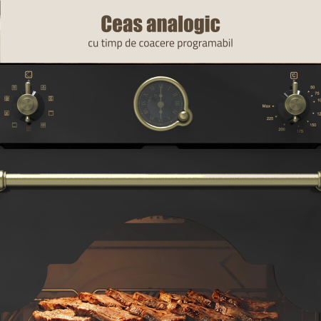 Cuptor incorporabil Electric Rustic 74L, Clasa A, 9 Funcții, Putere cuptor 2610-3110 W, Grill & Convectie 3D, Autocurățare Catalitică, Panou Sticlă Neagră [7]