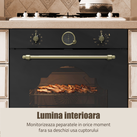 Cuptor incorporabil Electric Rustic 74L, Clasa A, 9 Funcții, Putere cuptor 2610-3110 W, Grill & Convectie 3D, Autocurățare Catalitică, Panou Sticlă Neagră [8]