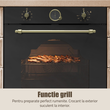 Cuptor incorporabil Electric Rustic 74L, Clasa A, 9 Funcții, Putere cuptor 2610-3110 W, Grill & Convectie 3D, Autocurățare Catalitică, Panou Sticlă Neagră [6]