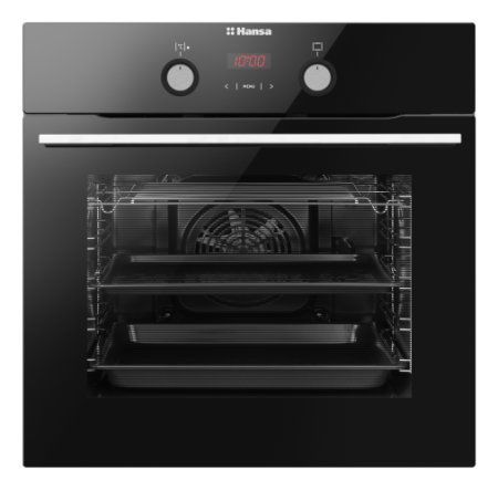 Cuptor incorporabil Hansa Integra, display, butoane retractabile, 8 functii, ventilator, grill, sine laterale, anti-amprenta, 65 L, clasa A, negru [1]