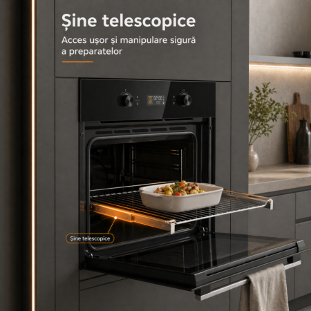 Cuptor incorporabil HEINNER HBO-M7010GCDRP-GBK, 70 L, electric, clasa A, 10 funcții, autocurățare pirolitică, panou Touch, Grill, ventilare, mod ECO, suport telescopic, geam cvadruplu detașabil, sticl [5]