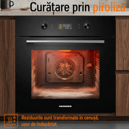 Cuptor incorporabil HEINNER HBO-M7010GCDRP-GBK, 70 L, electric, clasa A, 10 funcții, autocurățare pirolitică, panou Touch, Grill, ventilare, mod ECO, suport telescopic, geam cvadruplu detașabil, sticl [4]