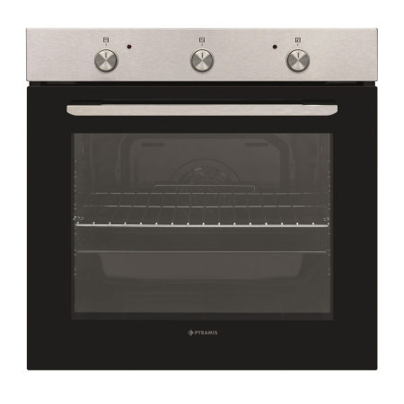 BUCATARIE - Cuptor incorporabil Pyramis PO78021008PIX Black Glass și Inox, 78L, 8 funcții, clasa A, control cu timer mecanic și butoane retractabile, finisaj modern