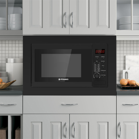 Cuptor microunde incorporabil Pyramis 30BLK 30UG – 28L, 1450W, 5 trepte de putere, Grill, 8 moduri automate de gătire, control digital, finisaj sticlă neagră [1]