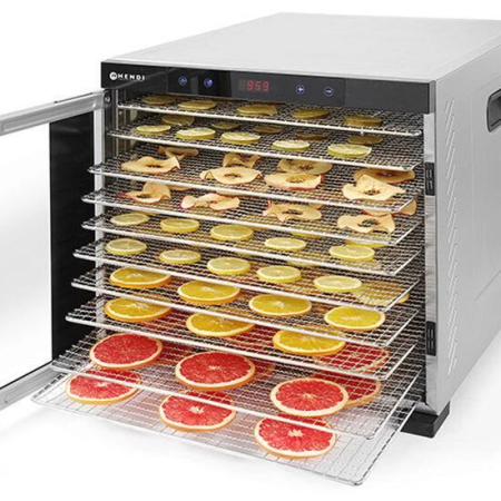 Deshidratoare - Deshidrator alimente Hendi Profi Line, 1000 W, 10 tavi inox, interior si exterior inox, temperatura reglabila 35-75°C, Gri, timer, panou de control digital