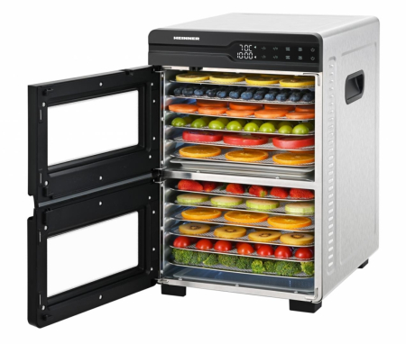 Deshidrator fructe, legume și carne Heinner DualDry Pro, 1200W, Timer 48H, Inox 1000-1200W, display led si control touch, dubla compartimentare, 12 tavi inox, 2 tavi rulouri fructe, 2 tavi grilaj maru [4]