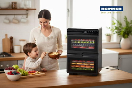 Deshidrator fructe, legume și carne Heinner DualDry Pro, 1200W, Timer 48H, Inox 1000-1200W, display led si control touch, dubla compartimentare, 12 tavi inox, 2 tavi rulouri fructe, 2 tavi grilaj maru [7]