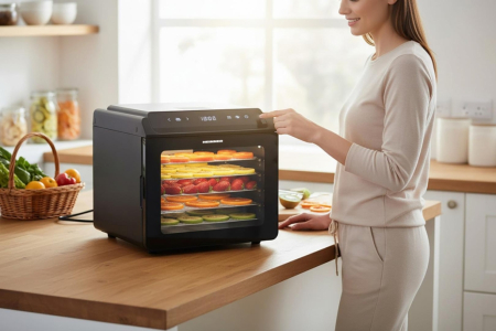 Deshidrator fructe și legume Heinner HFD-KD600BK, 14L, Temporizator și Control Temperatură, 500-600W, Display LED si control touch, 6 tavi inox, 1 tava rulouri fructe, 1 tava grilaj marunt, 35-75 grad [6]