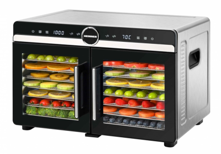 Deshidratoare - Deshidrator pentru fructe, legume și carne Heinner DualDry Elite, Display Touch, 1200-1400W, 16 Tăvi Inox, 29L, Dublă Zonă de Uscare, 35-80°C