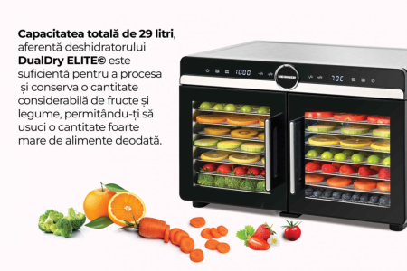 Deshidrator pentru fructe, legume și carne Heinner DualDry Elite, Display Touch, 1200-1400W, 16 Tăvi Inox, 29L, Dublă Zonă de Uscare, 35-80°C [11]