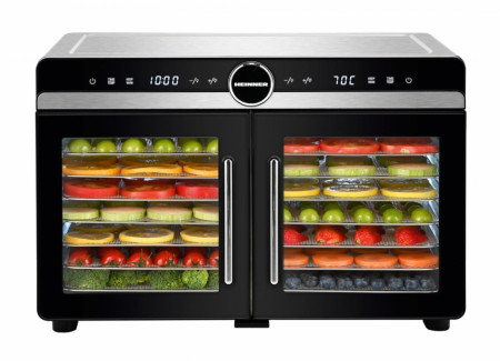 Deshidrator pentru fructe, legume și carne Heinner DualDry Elite, Display Touch, 1200-1400W, 16 Tăvi Inox, 29L, Dublă Zonă de Uscare, 35-80°C [3]