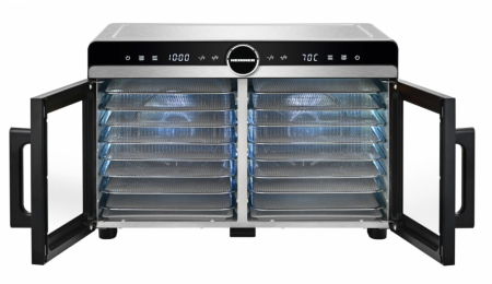 Deshidrator pentru fructe, legume și carne Heinner DualDry Elite, Display Touch, 1200-1400W, 16 Tăvi Inox, 29L, Dublă Zonă de Uscare, 35-80°C [4]