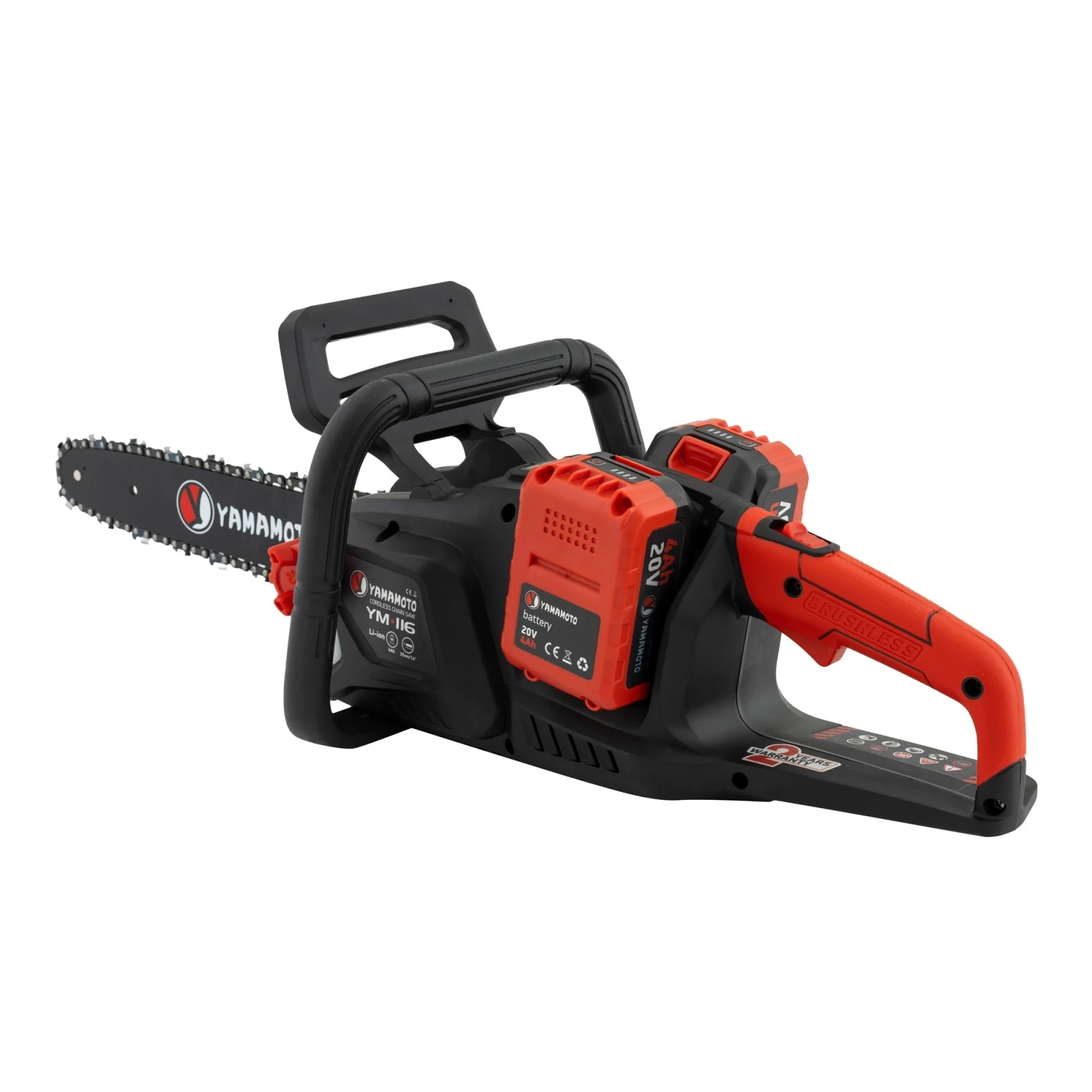 Drujbă Electrică  pe Acumulator YM.116 Yamamoto – Motor Brushless, Lățime Lamei 14'', 2 Acumulatori 20V/4.0Ah, Încărcător Dublu Loc, Oprire Siguranță, Întinzător Lanț Auto-Tensionat [2]