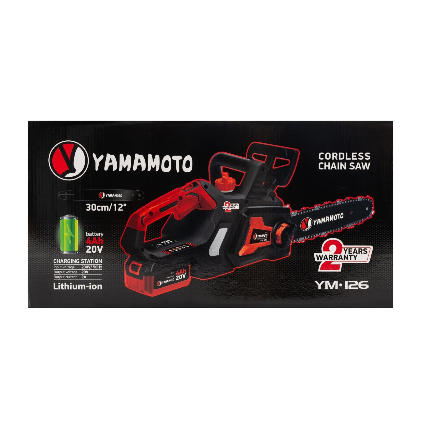 Drujbă Electrică pe Acumulator YM.126 Yamamoto – Motor Brushless, Lățime Lamei 14'', Acumulator 20V/4.0Ah, Întinzător Lanț Auto-Tensionat, Încărcător Inclus [9]