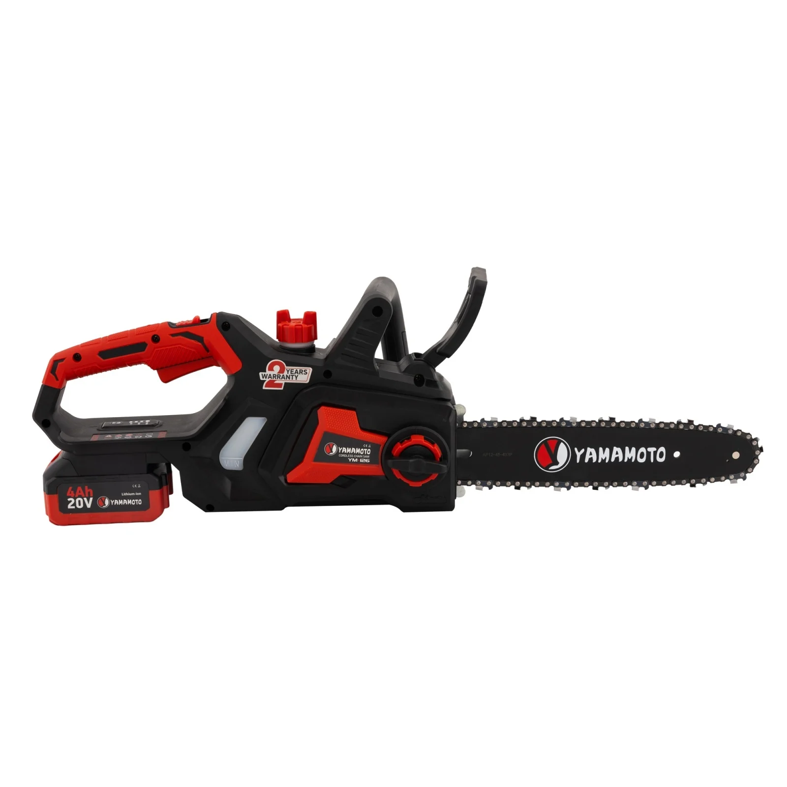 Drujbă Electrică pe Acumulator YM.126 Yamamoto – Motor Brushless, Lățime Lamei 14'', Acumulator 20V/4.0Ah, Întinzător Lanț Auto-Tensionat, Încărcător Inclus [2]