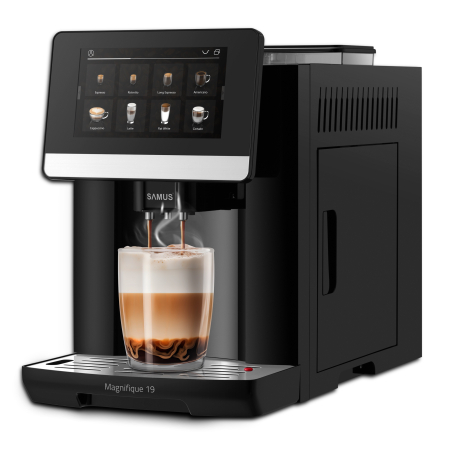 Espressoare, cafetiere si rasnite - Espressor automat Samus Magnifique 19, Putere 1200-1450 W, 19 bari, Rezervor apa 1.7 L, Recipient cafea boabe 250 g, 20 tipuri bauturi, Inaltime reglabila duze cafea