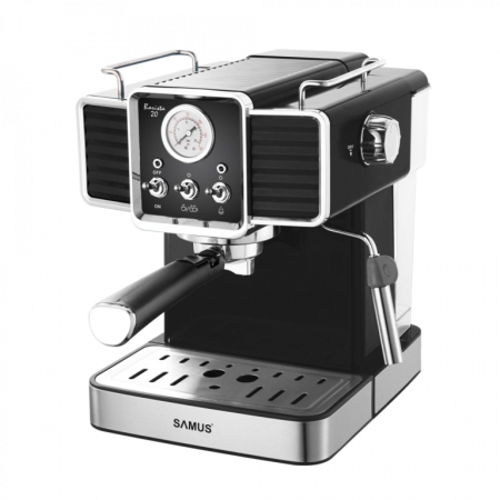 BUCATARIE - Espressor cafea Samus Barista 20, cafea macinata, 20 bar, design retro, indicator presiune analogic, comutatoare retro, valva de siguranta eliberare presiune,  Negru + inox