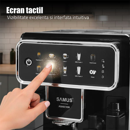 Espressor cafea Samus Perfection, automat, rasnita incorporata, cafea boabe, 15 bar, 7 bauturi automate, rezervor lapte 300 ml, 5 nivele de macinare, protectie supraincalzire, Negru [11]